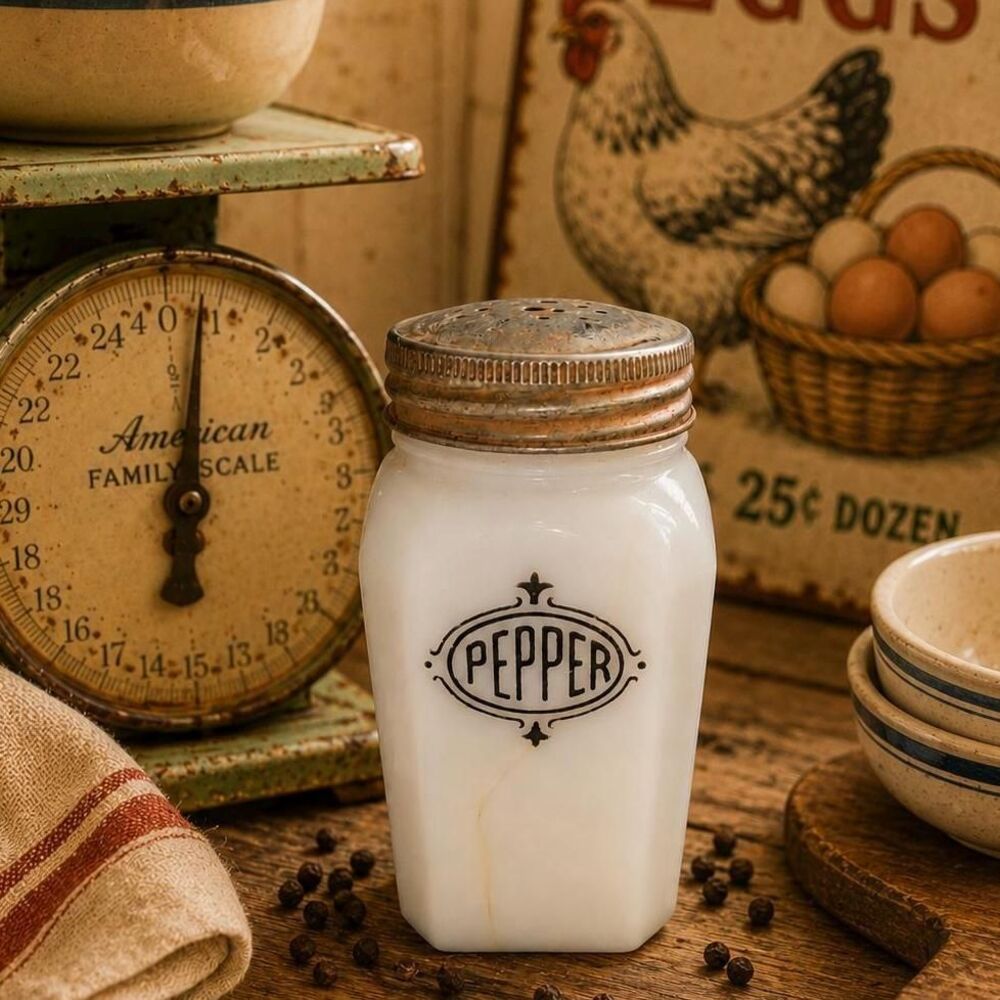 Vintage McKee Milk Glass Pepper Shaker | Depression Glass Jar | Retro Kitchen Ca